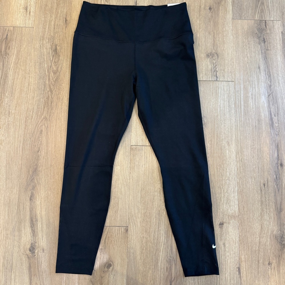 Nike Womens High Waisted Black Mesh Panel Athletic Leggings Large 7/8 Length NWT